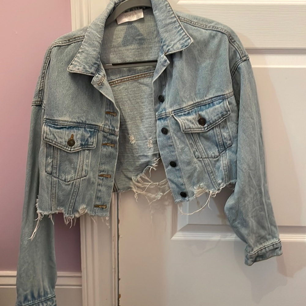 DNA cropped tattered Jean jacket